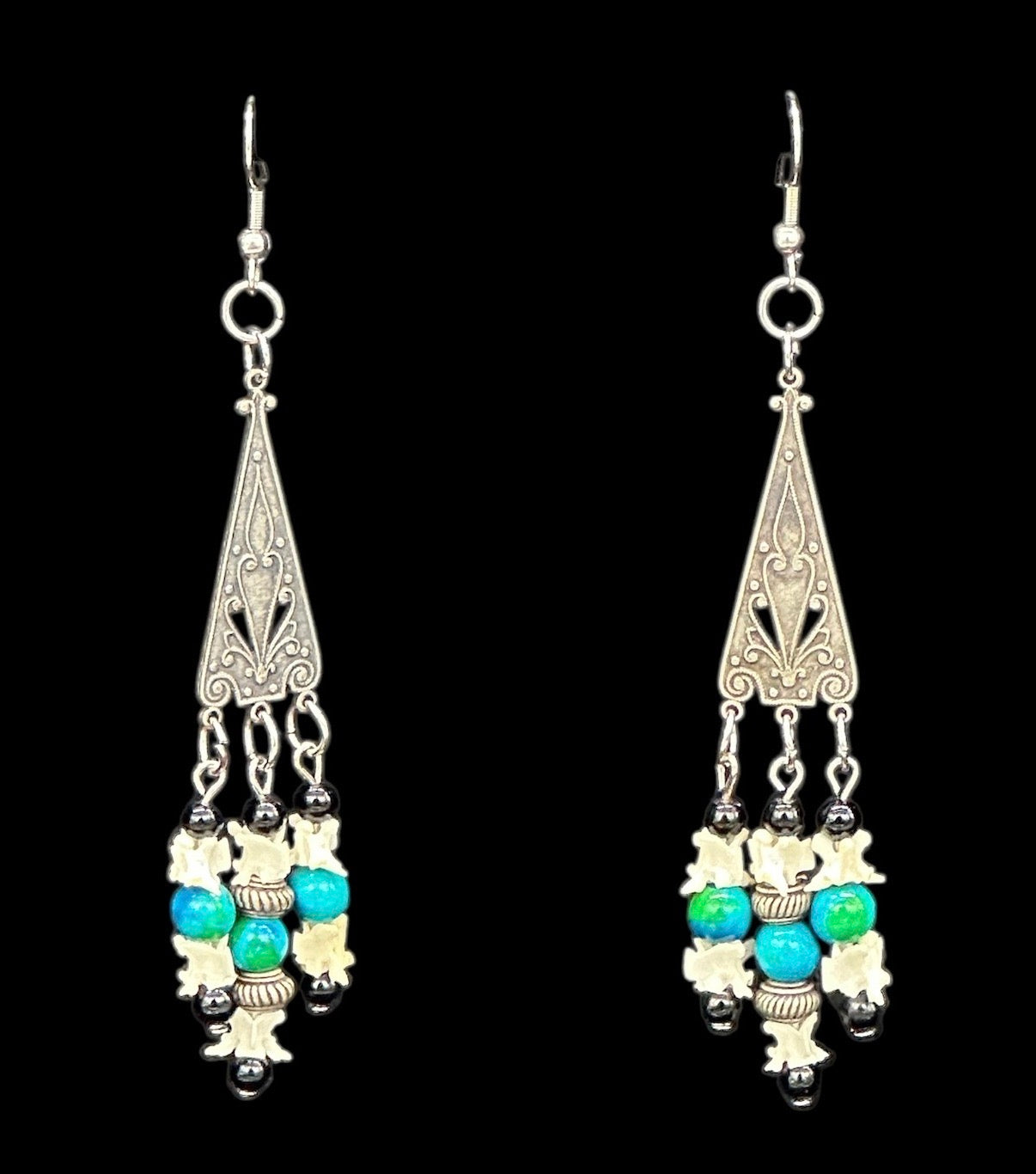 Blue Bead & Snake Vertebrae Chandelier Earrings