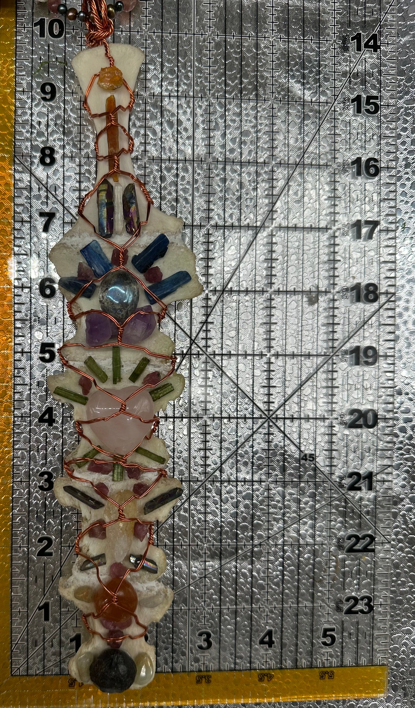 Seven Chakra Crystal Grid on Deer Sternum Necklace