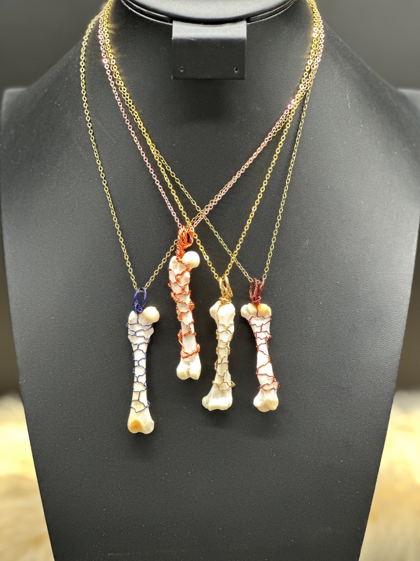 Skunk Tibia Necklace Wire Wrapped (Brown)