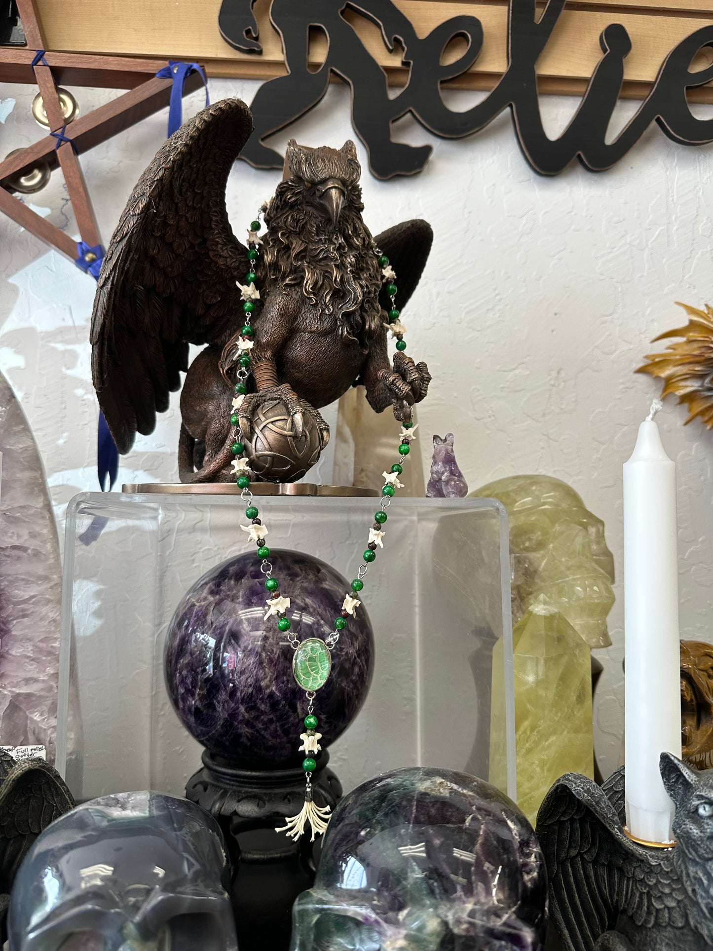 Snake Vertebrae with Boa Snake Shed Necklace