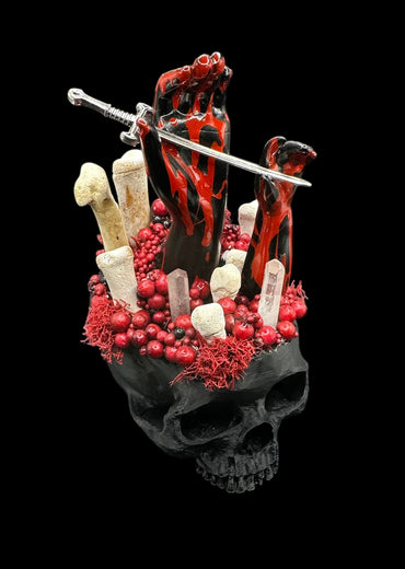 3D Printed Black Skull with Dagger Hands
