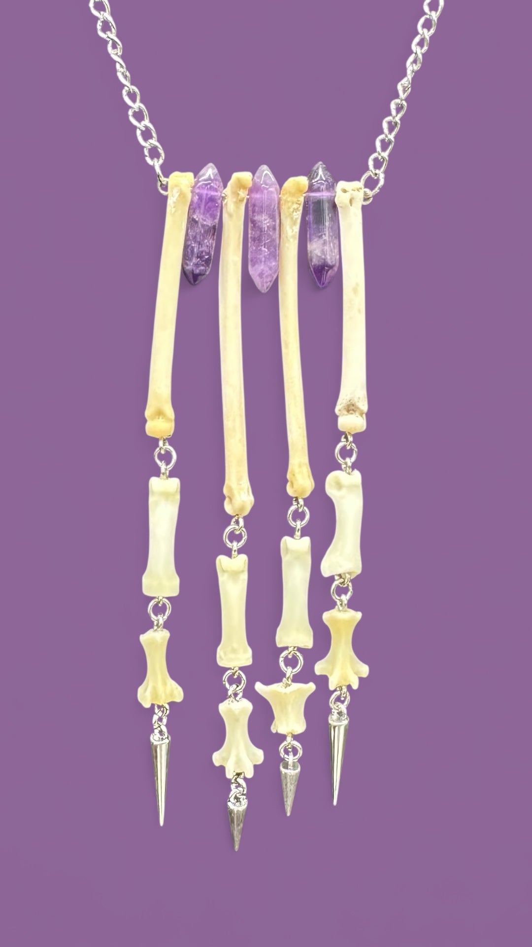 Hanging Paw Necklace with Amethyst Crystals
