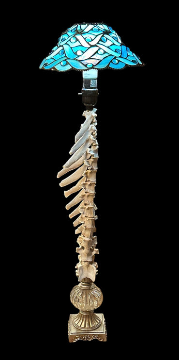Deer Vertebrae Lamp with Ocean Blue Glass Lampshade