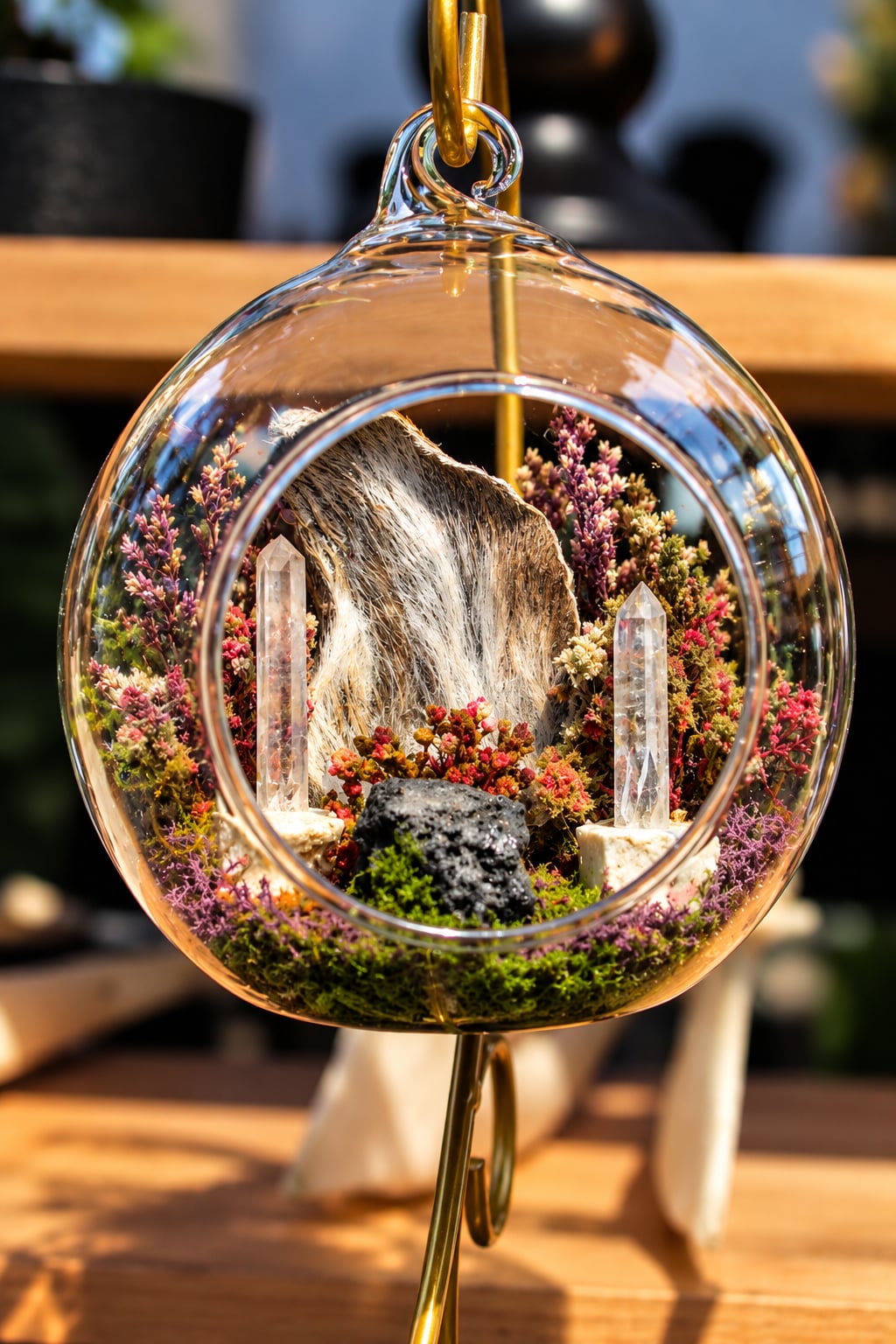Glass Ornament - Dried Rabbit Ear with Quartz