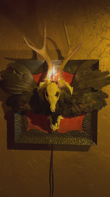 Pig Skull & Antler Wall Light