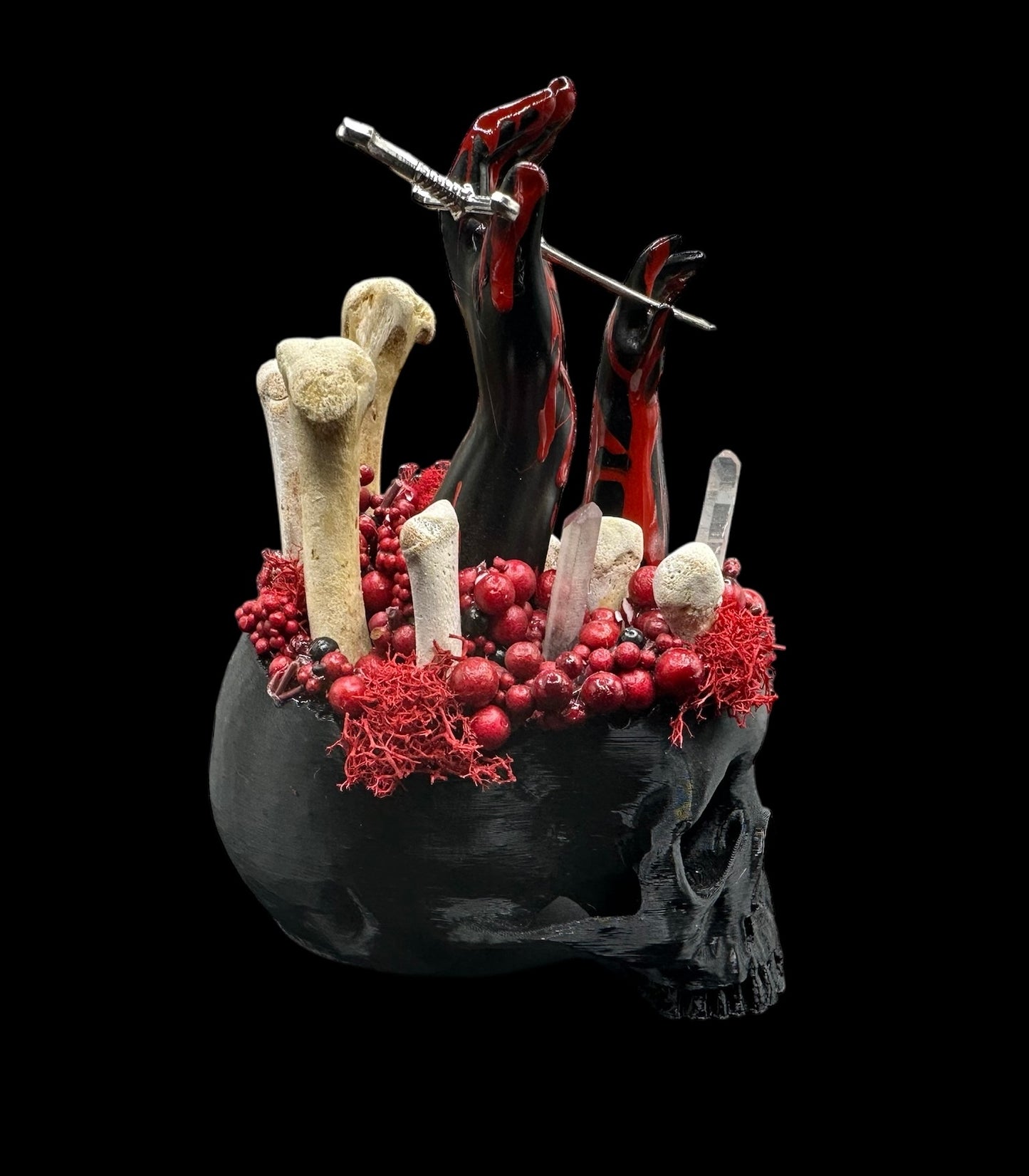 3D Printed Black Skull with Dagger Hands