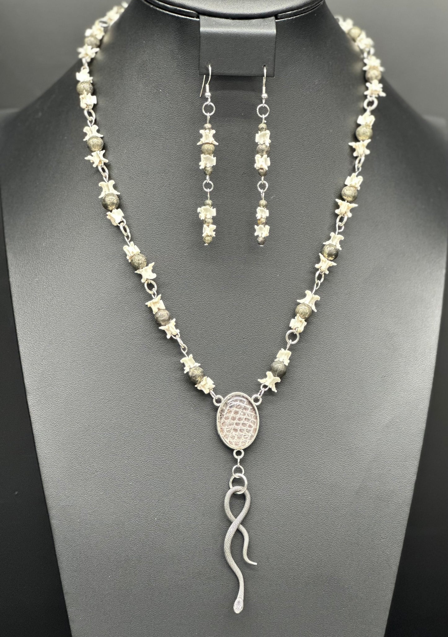 Snake Vertebrae Necklace with Pyrite Beads