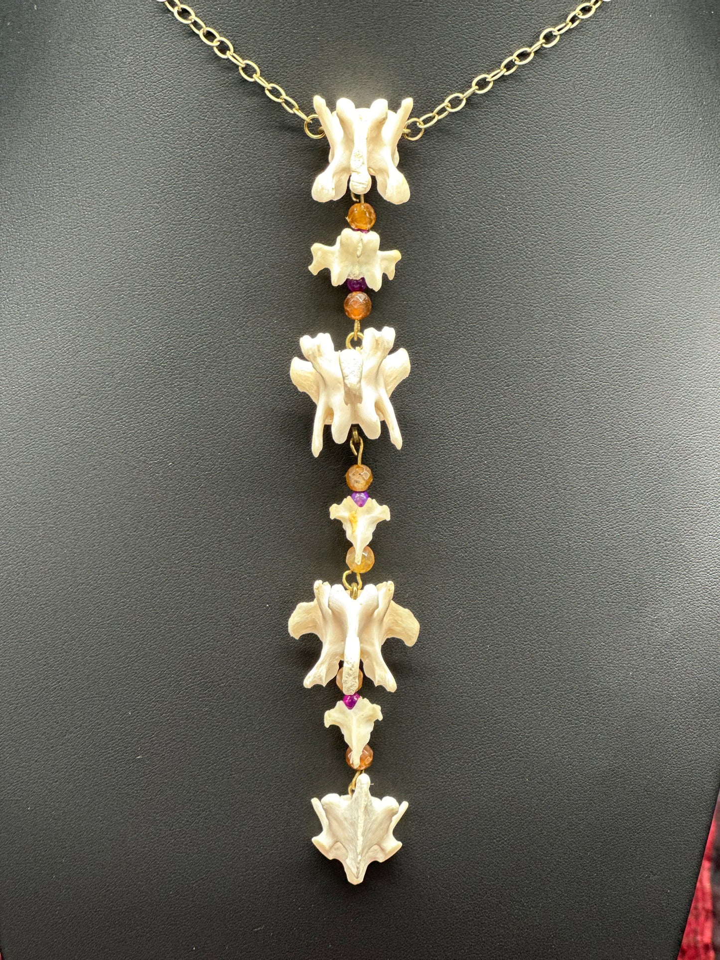 Raccoon & Skunk Vertebrae Necklace with Glass Beads