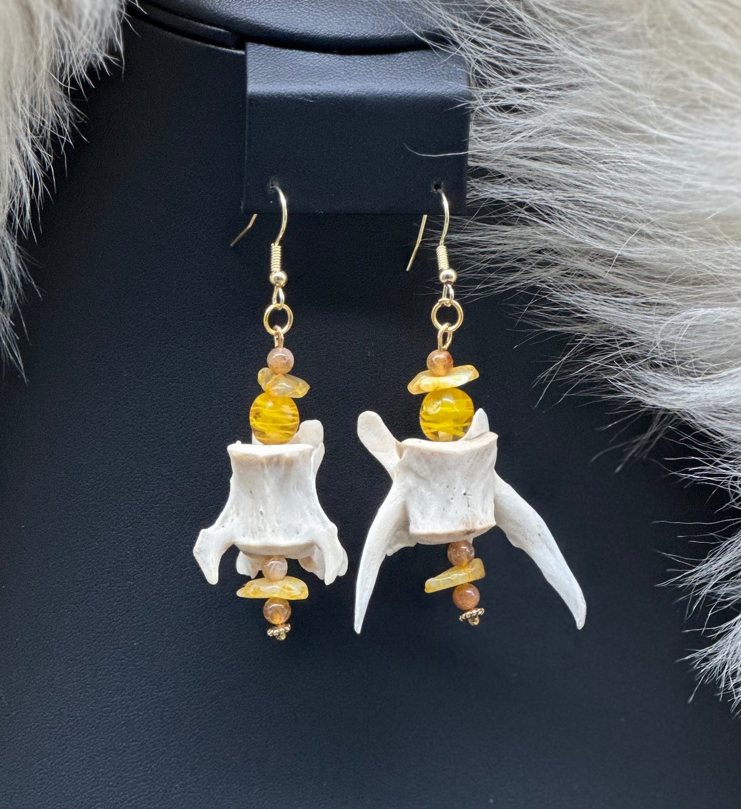 Yellow Glass Bead & Vertebrae Earrings