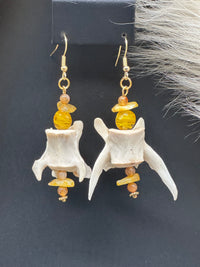 Yellow Glass Bead & Vertebrae Earrings