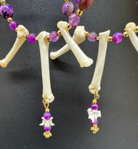 Purple Bead & Fox Bone Hoop Earrings