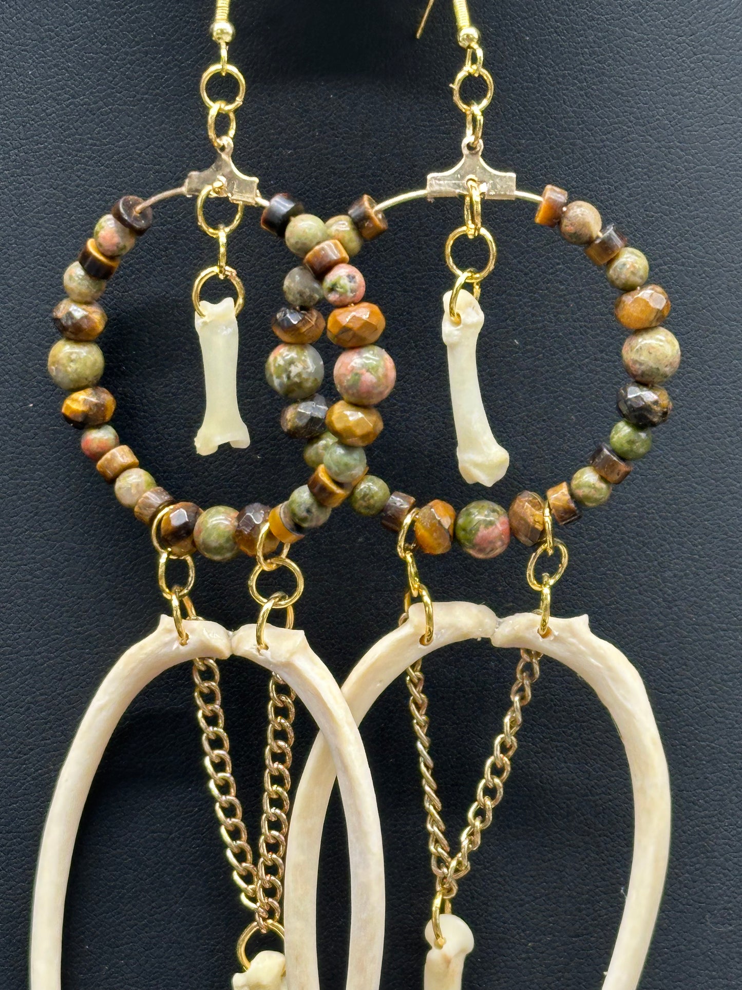 Fox Bone Earrings with Jasper & Tiger's Eye