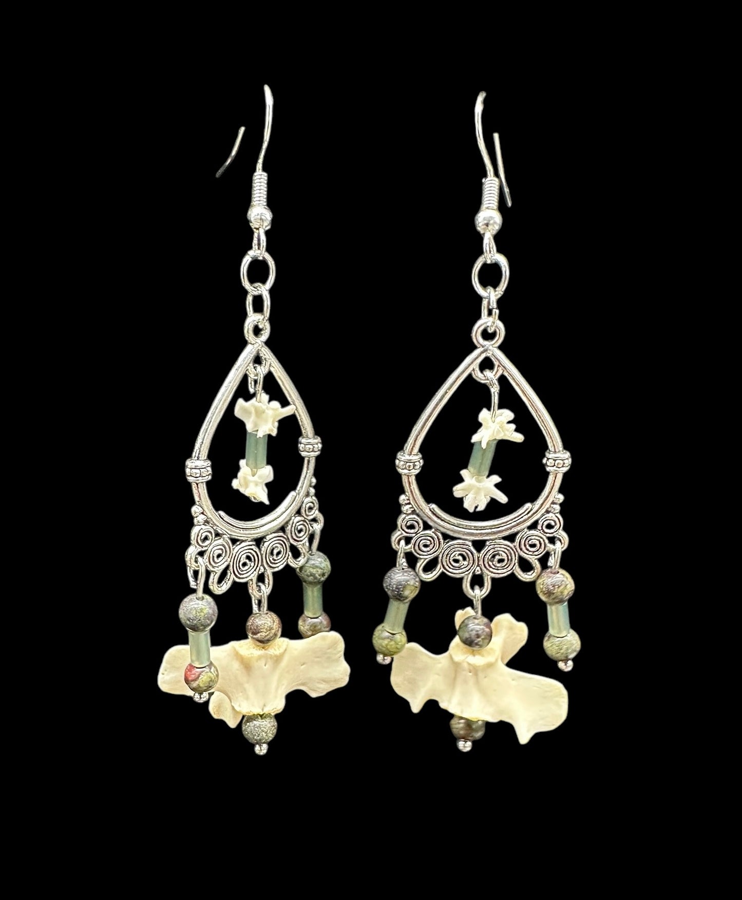 Gopher Snake & Opossum Vertebrae Chandelier Earrings