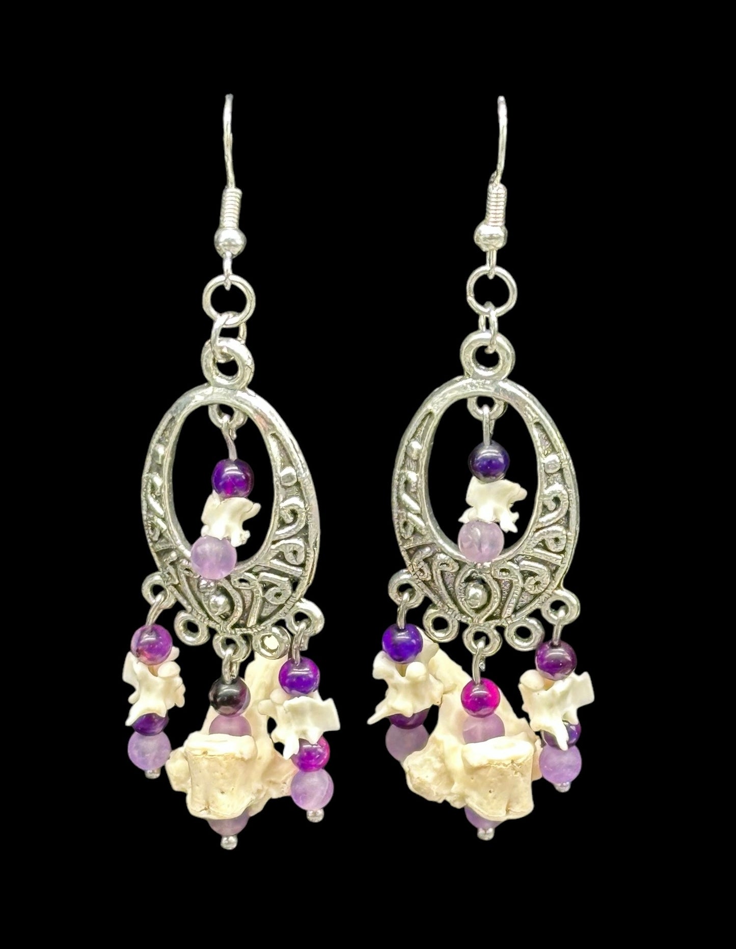 Purple Skunk Vertebrae Chandelier Earrings