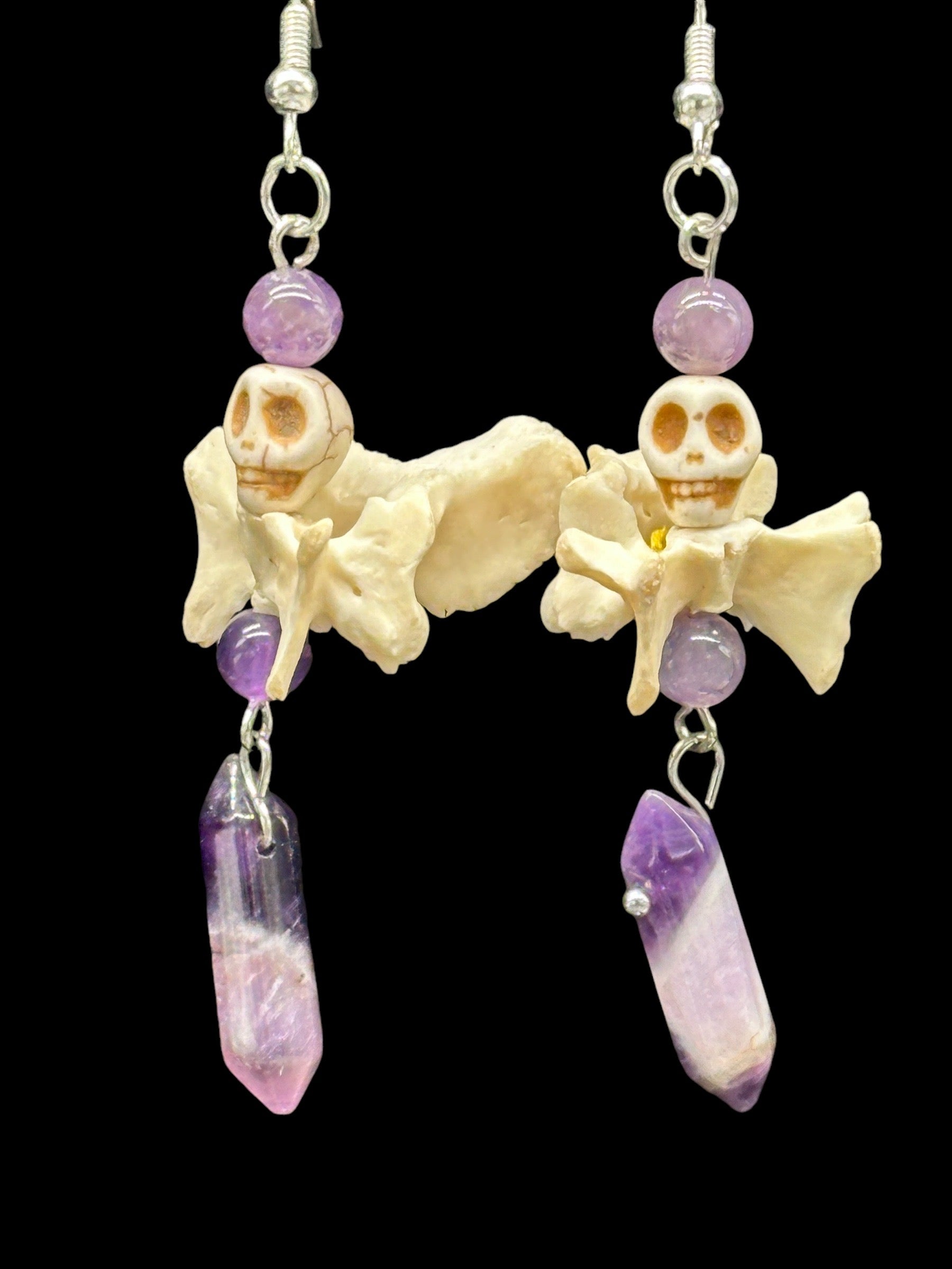 Amethyst Opossum Vertebrae Earrings