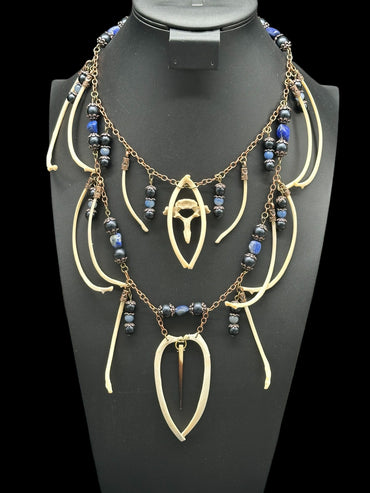 Fox Rib and Blue Lapis Necklace & Earring Set