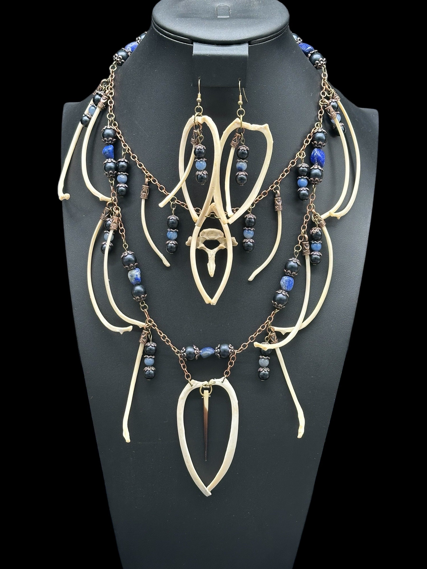 Fox Rib and Blue Lapis Necklace & Earring Set