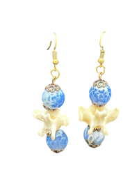 Raccoon Vertebrae & Blue Glass Earrings