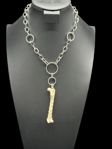 Opossum Femur Pendant Necklace Wire Wrapped (Silver)