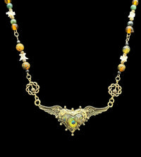 Flying Peacock Charm & Gopher Snake Vertebrae Necklace