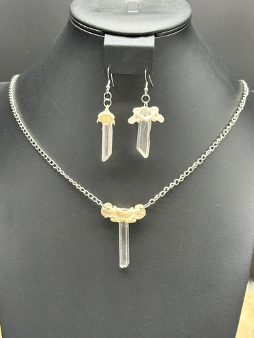 Quartz Crystal Vertebrae Earring and Necklace Set