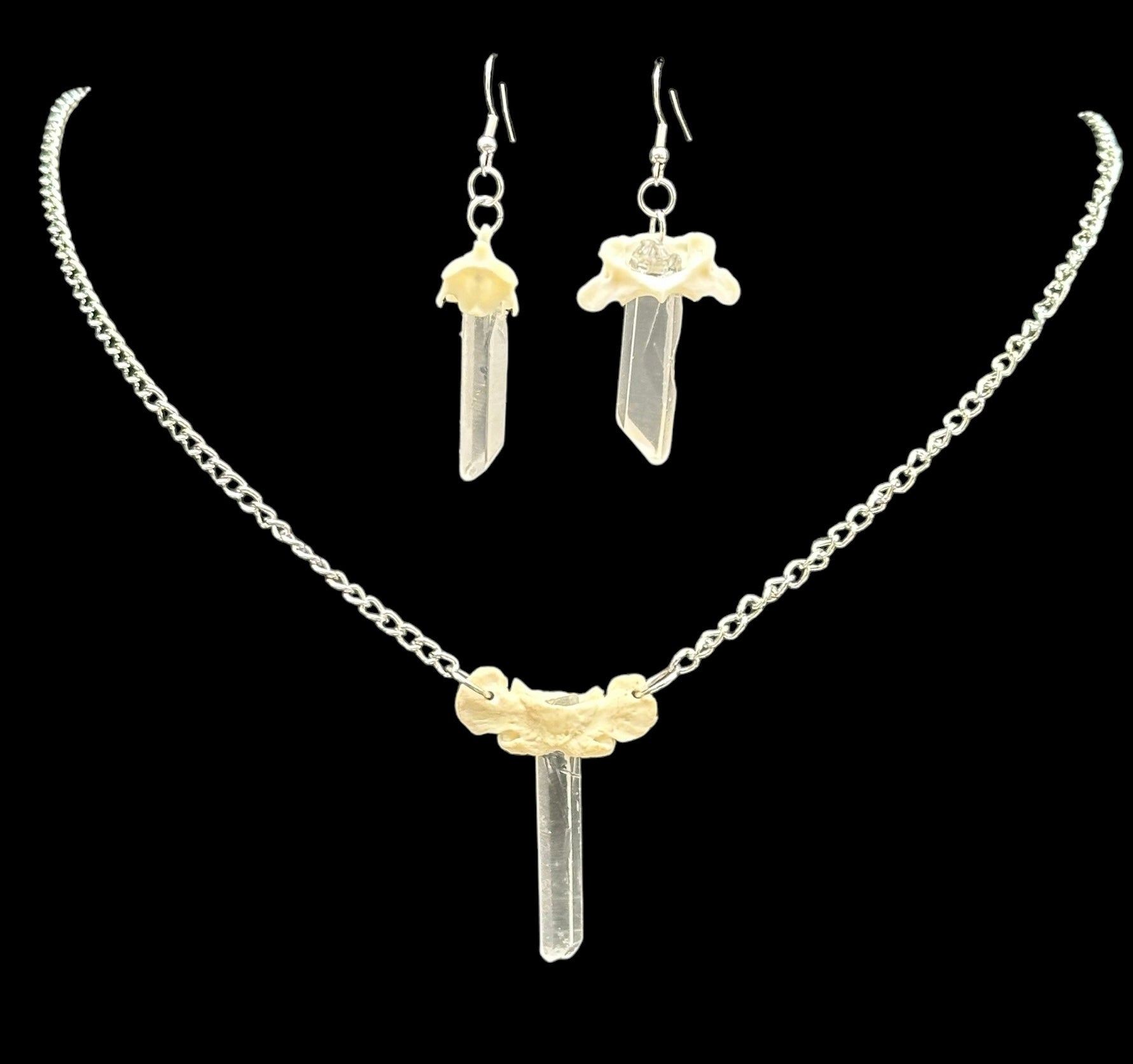 Quartz Crystal Vertebrae Earring and Necklace Set