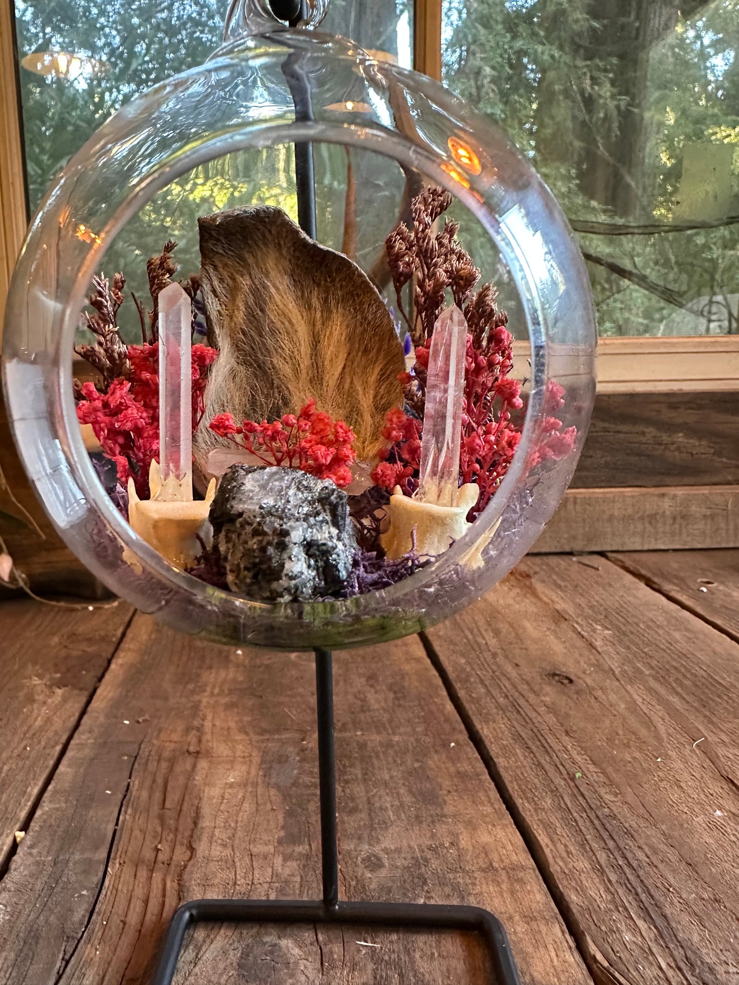 Glass Ornament - Dried Rabbit Ear with Quartz