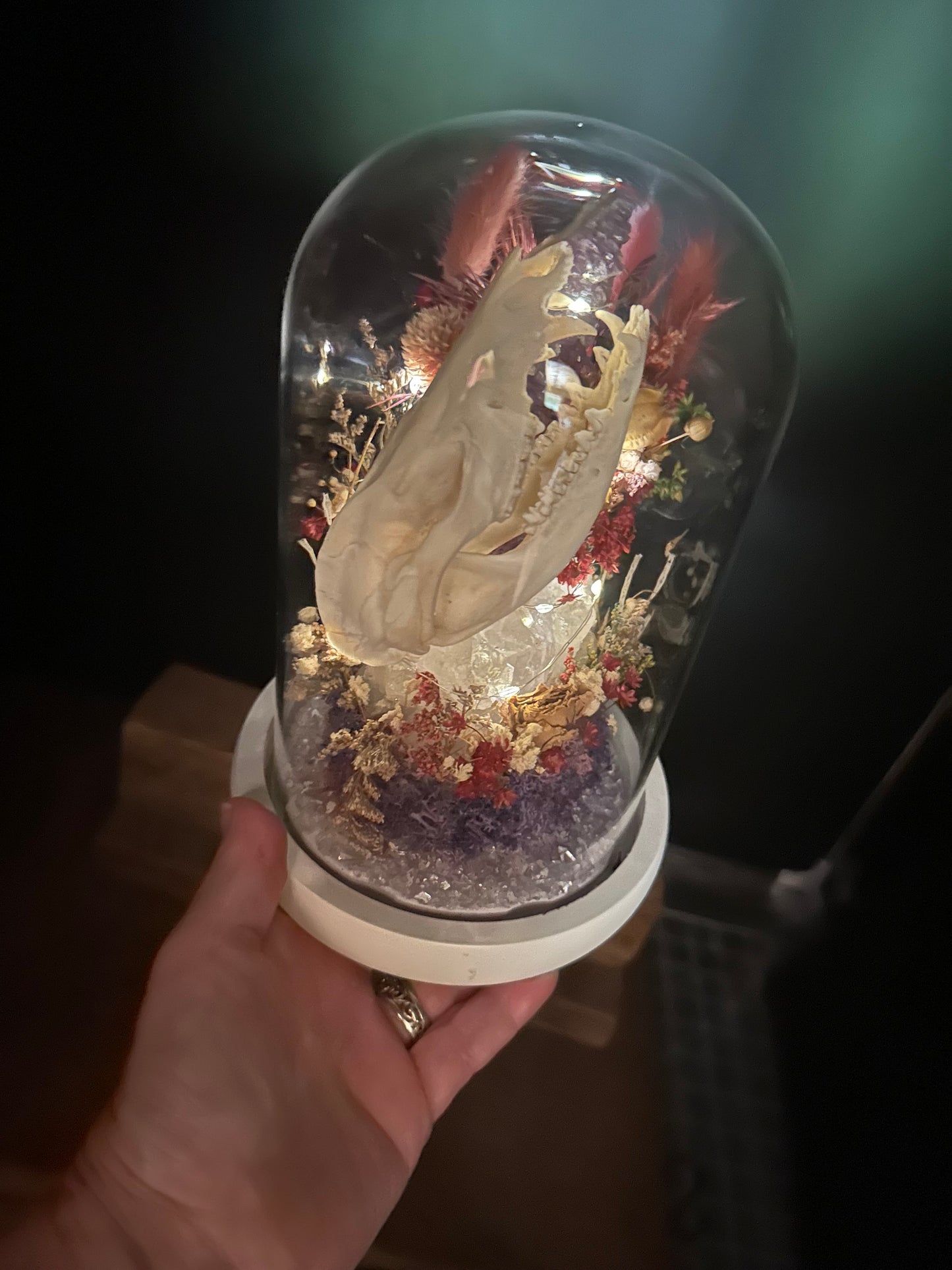 Fox & Amethyst Lighted Glass Dome