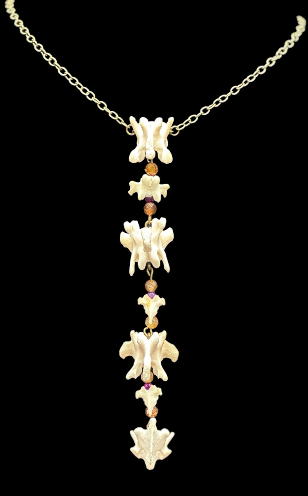 Raccoon & Skunk Vertebrae Necklace with Glass Beads