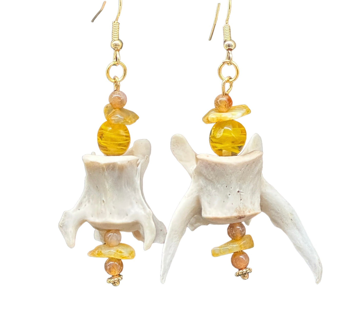 Yellow Glass Bead & Vertebrae Earrings