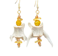 Yellow Glass Bead & Vertebrae Earrings