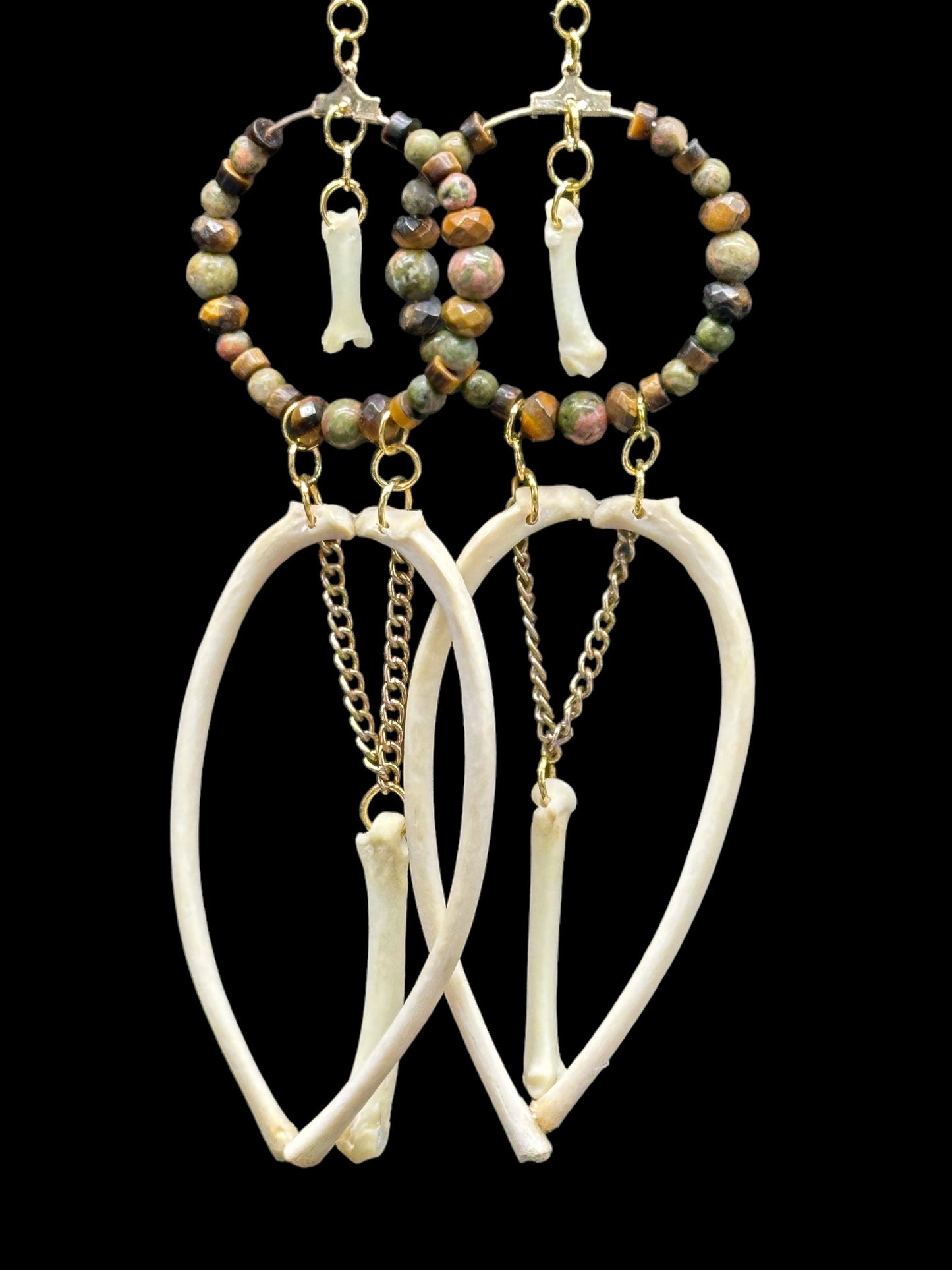 Fox Bone Earrings with Jasper & Tiger's Eye