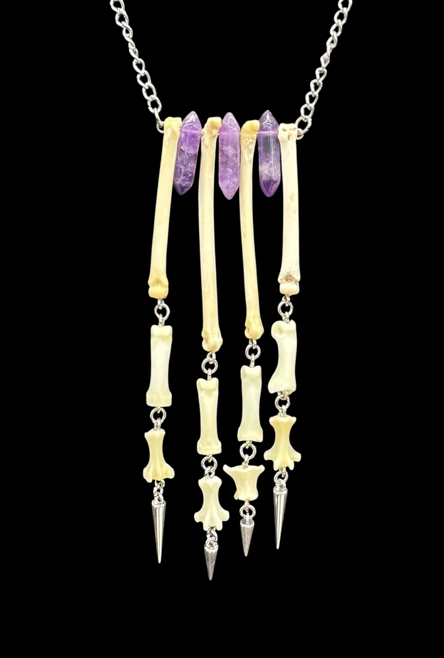 Hanging Paw Necklace with Amethyst Crystals