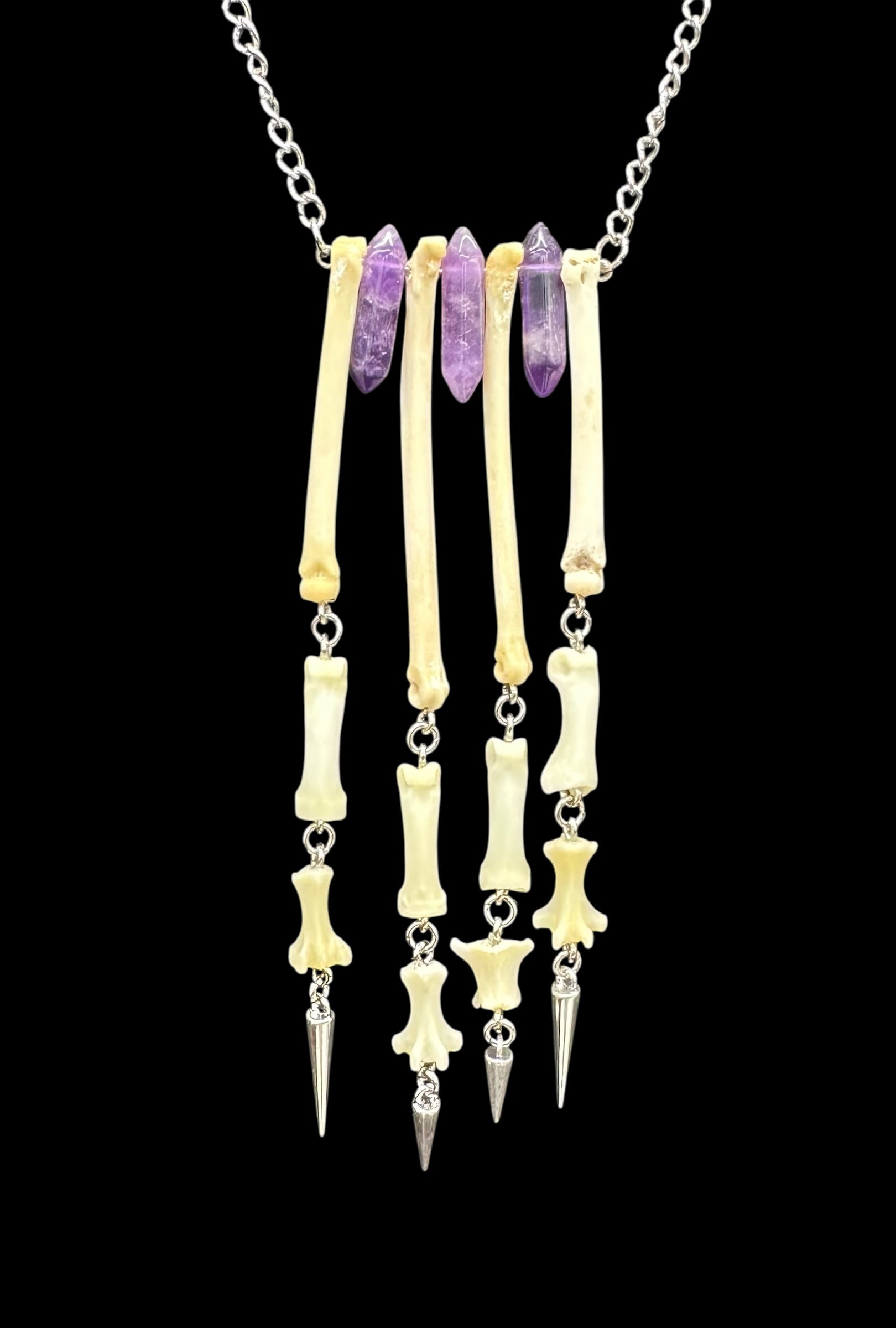 Hanging Paw Necklace with Amethyst Crystals