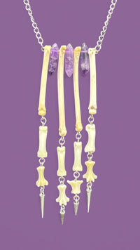 Hanging Paw Necklace with Amethyst Crystals