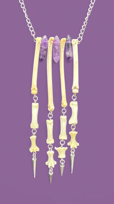 Hanging Paw Necklace with Amethyst Crystals