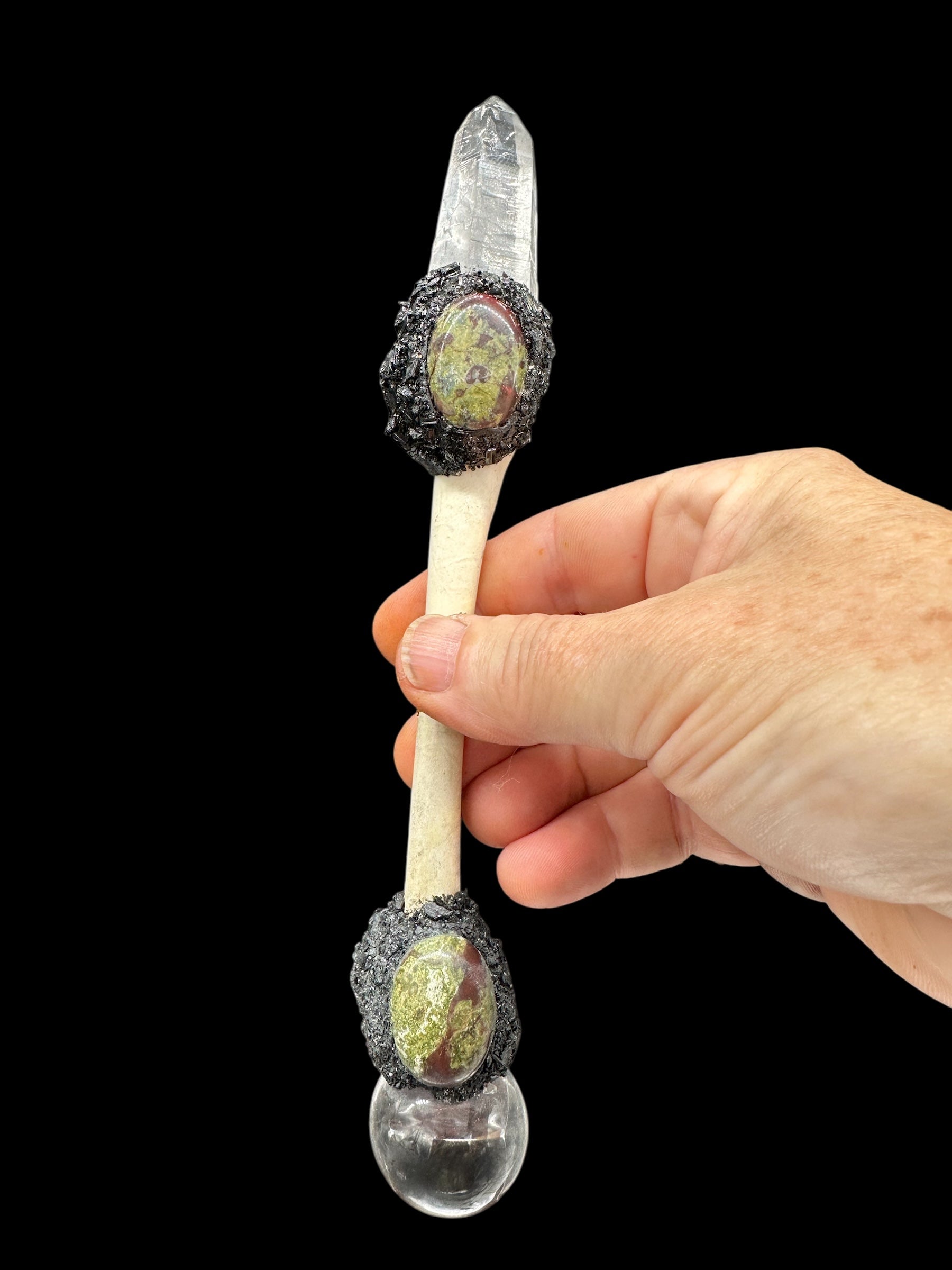 Fox Femur Wand with Dragon's Blood & Quartz