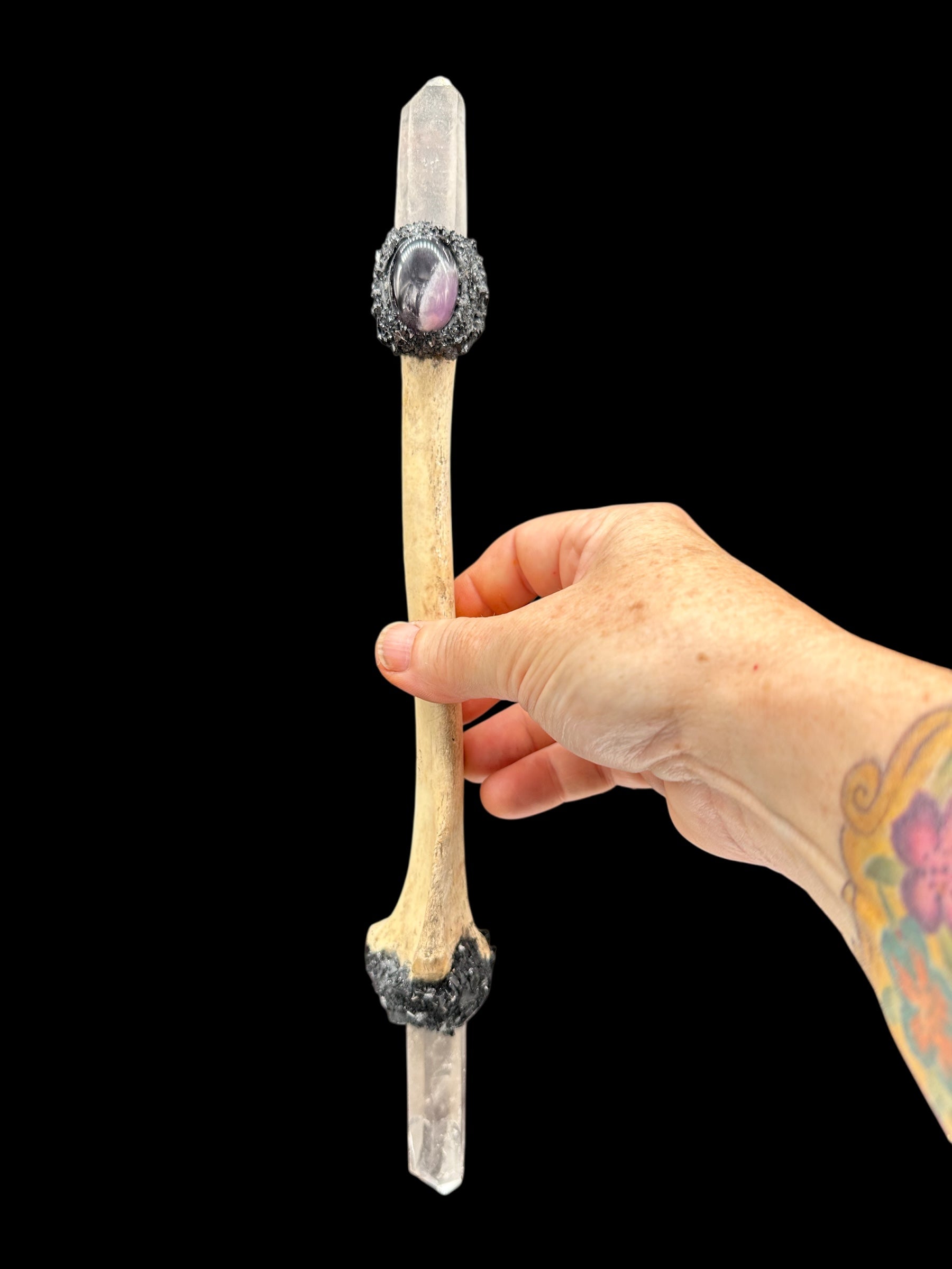 Deer Tiba Wand with Quartz Points