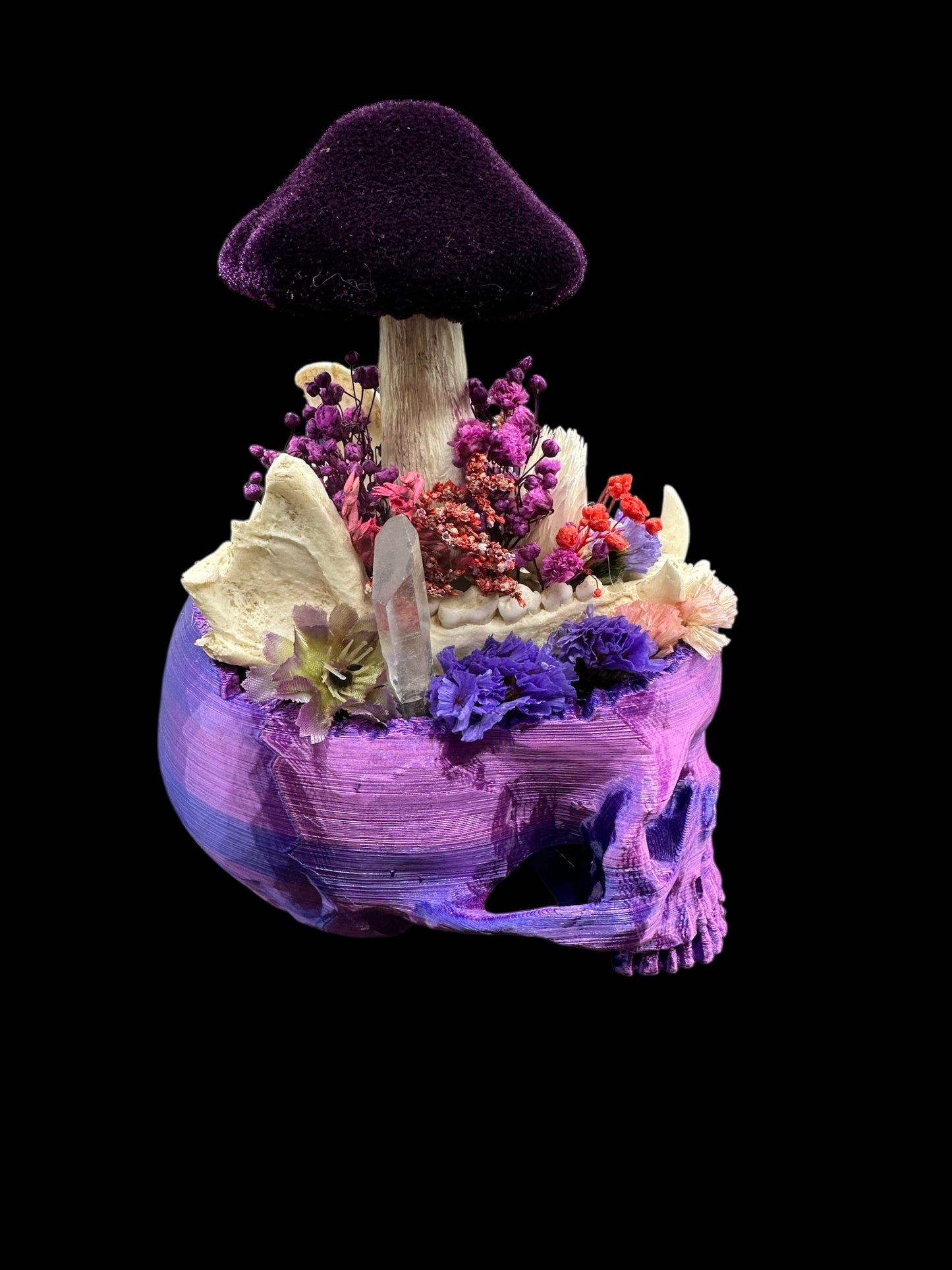 3D Printed Purple Skull with Jaw & Mushroom