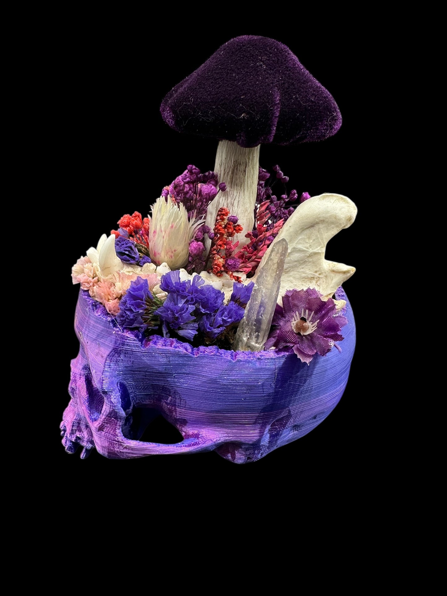 3D Printed Purple Skull with Jaw & Mushroom
