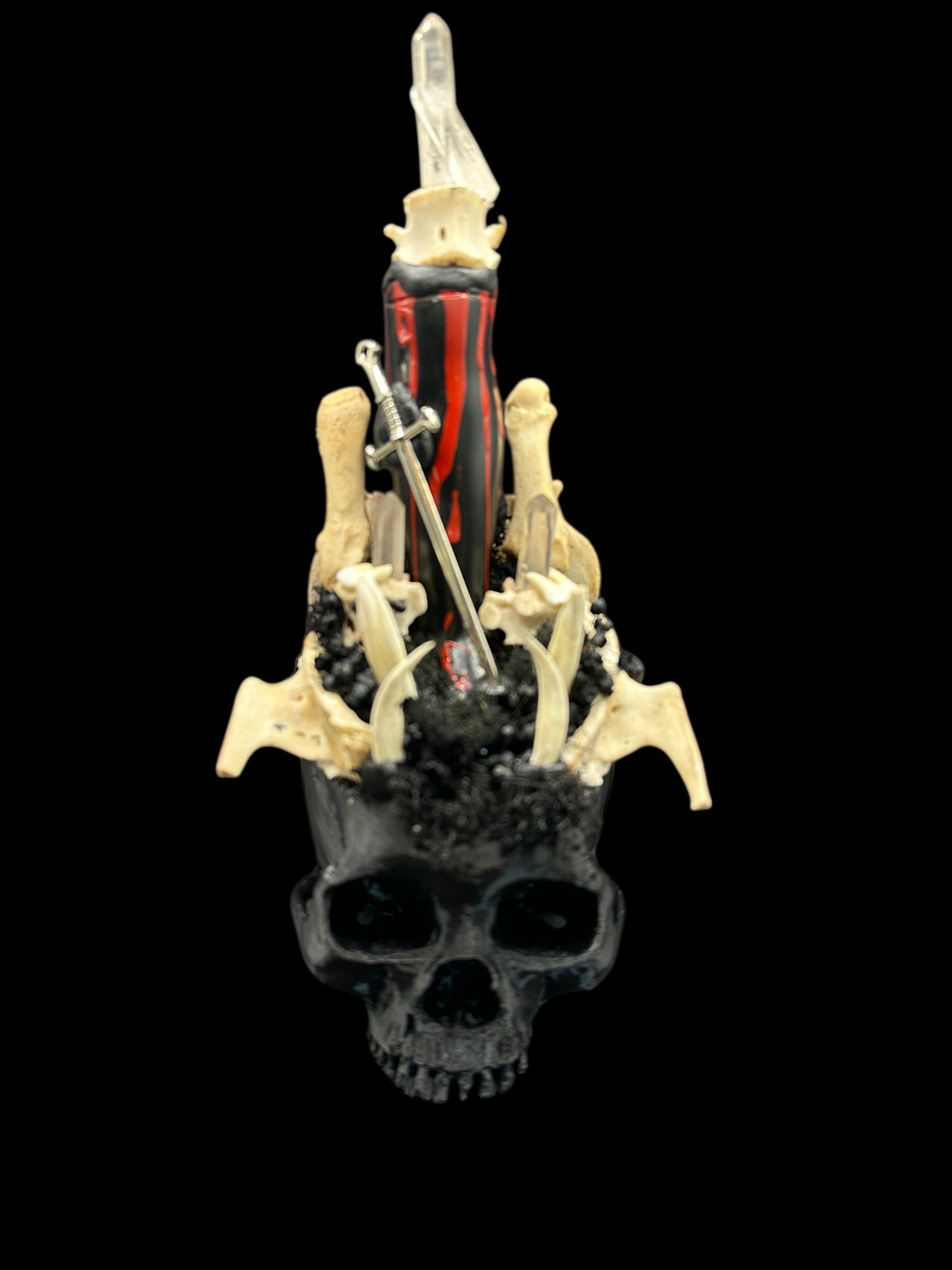 3D Printed Black Skull with Porcelain Leg & Dagger
