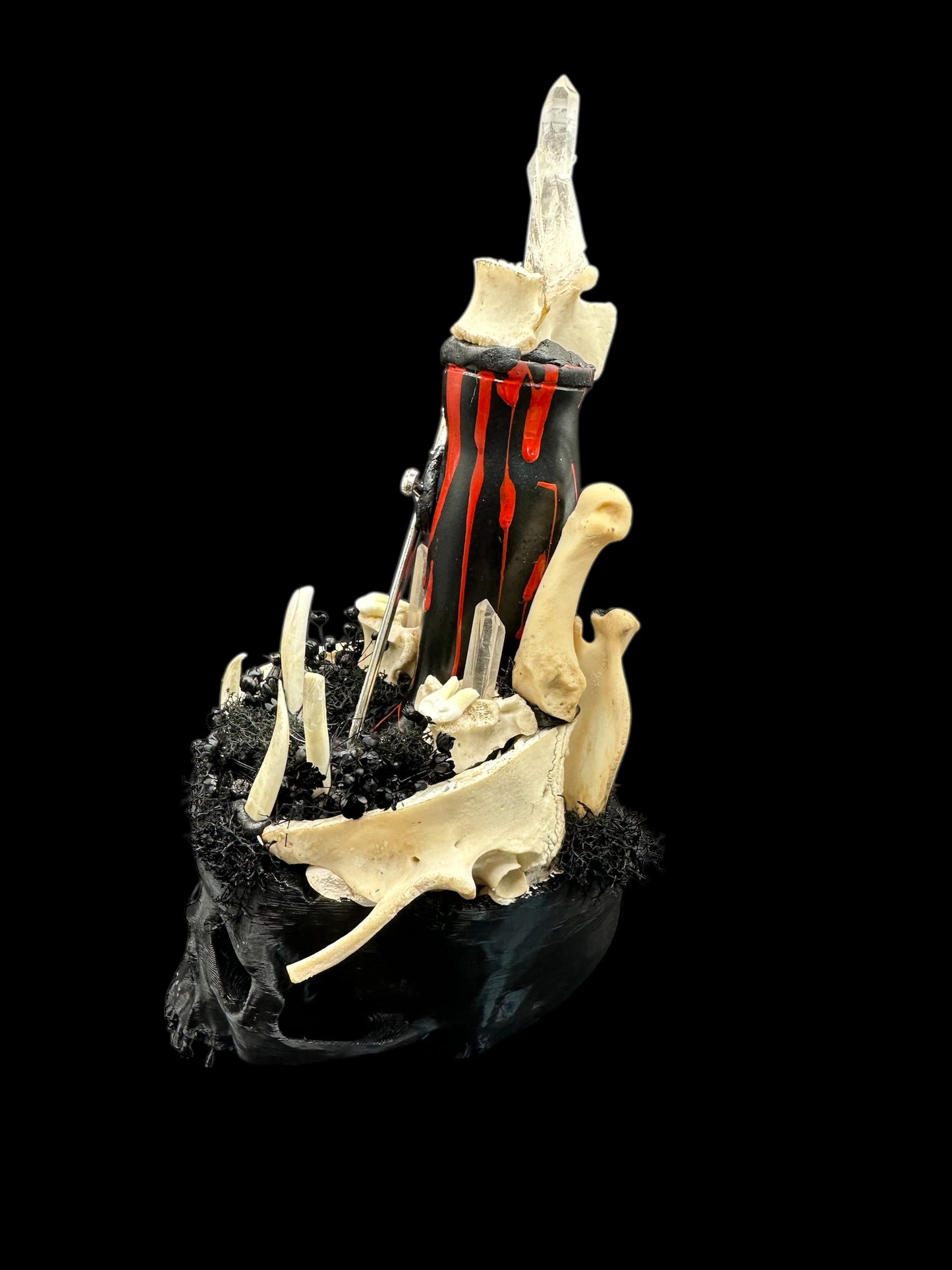 3D Printed Black Skull with Porcelain Leg & Dagger