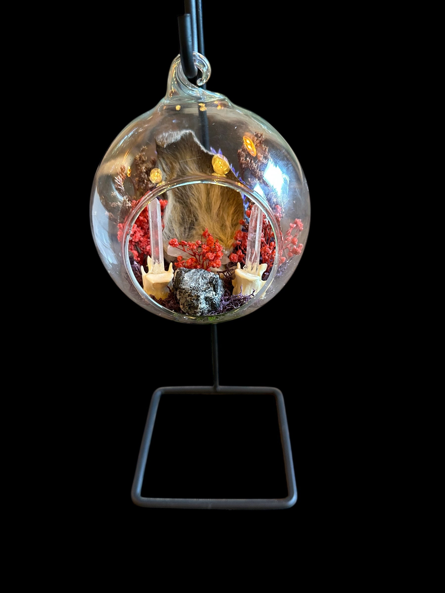 Glass Ornament - Dried Rabbit Ear with Quartz