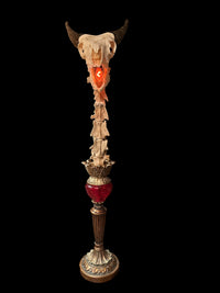 Red Glass Lamp with Goat Skull