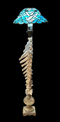 Deer Vertebrae Lamp with Ocean Blue Glass Lampshade