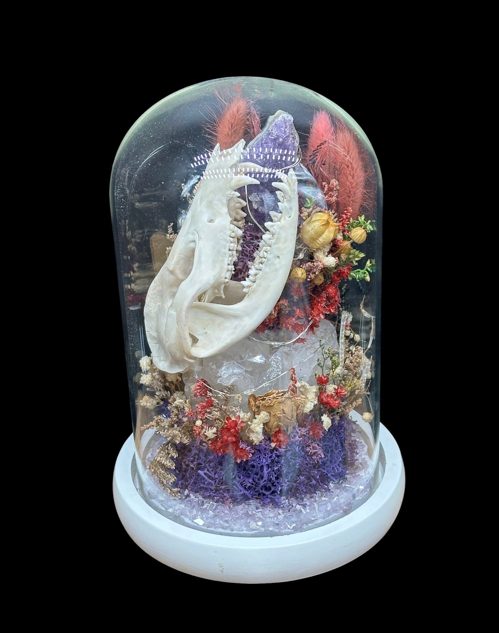 Fox & Amethyst Lighted Glass Dome