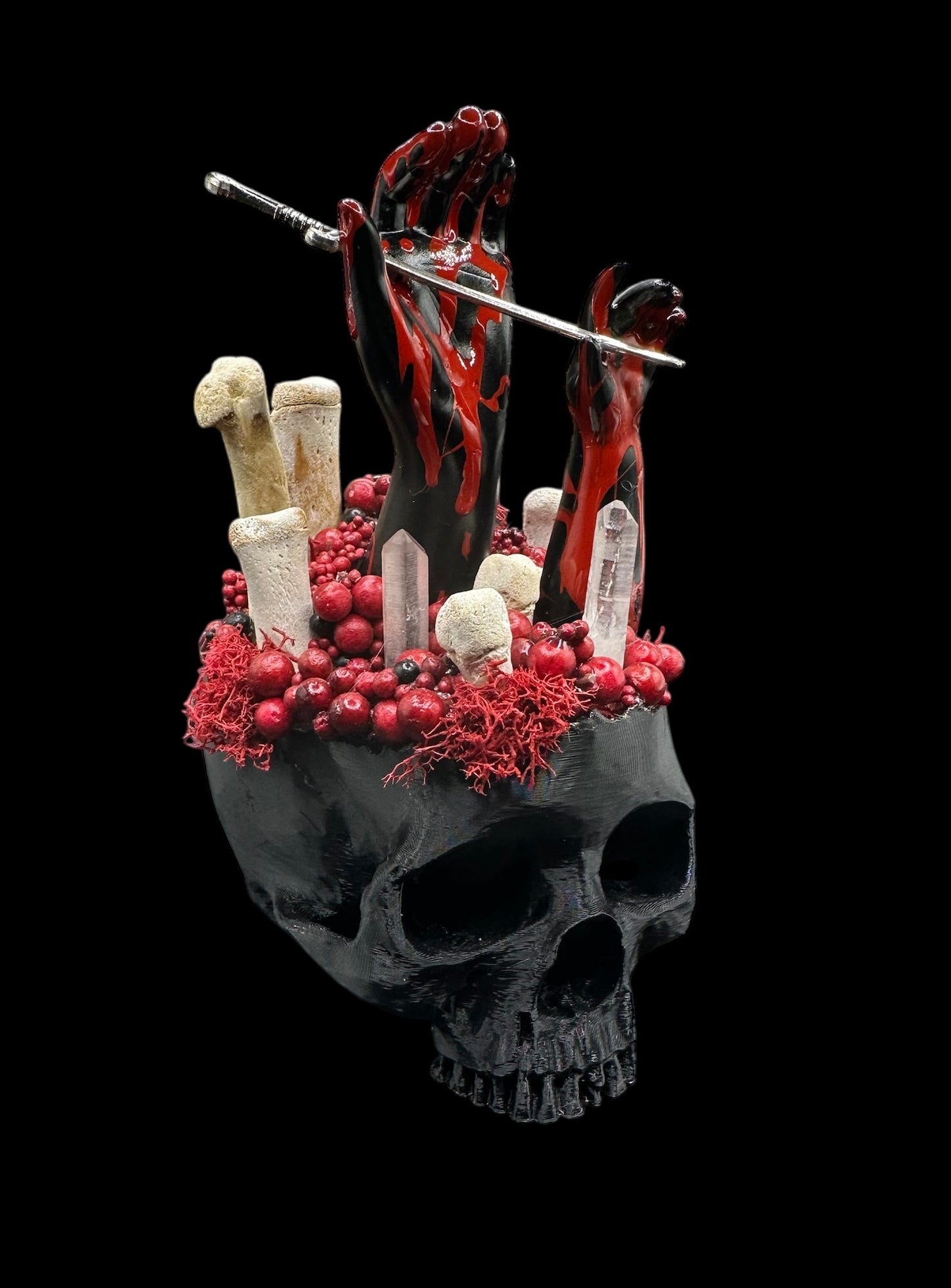 3D Printed Black Skull with Dagger Hands