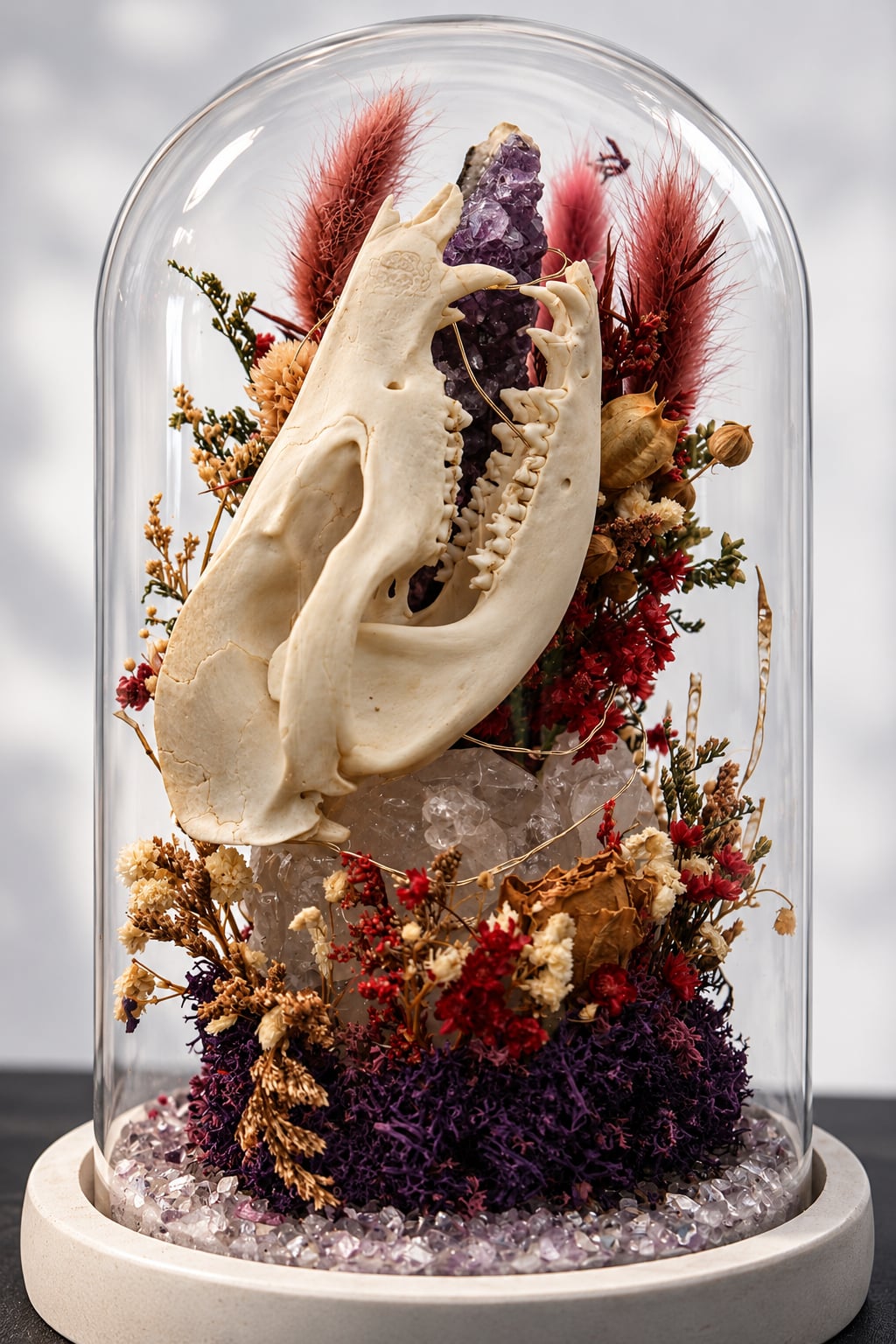 Fox & Amethyst Lighted Glass Dome