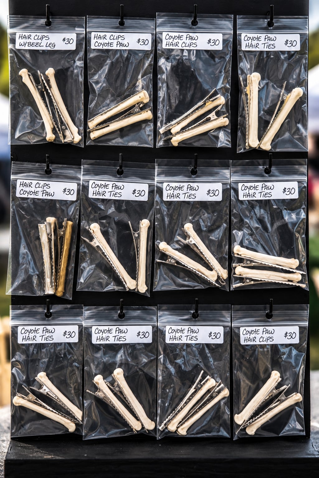 Coyote Paw Bone Hair Clips