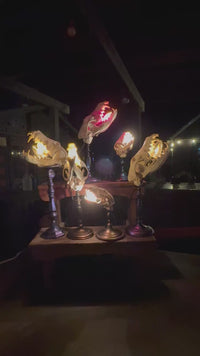 Coyote Skull Lamp on Candlestick Holder (Blue)